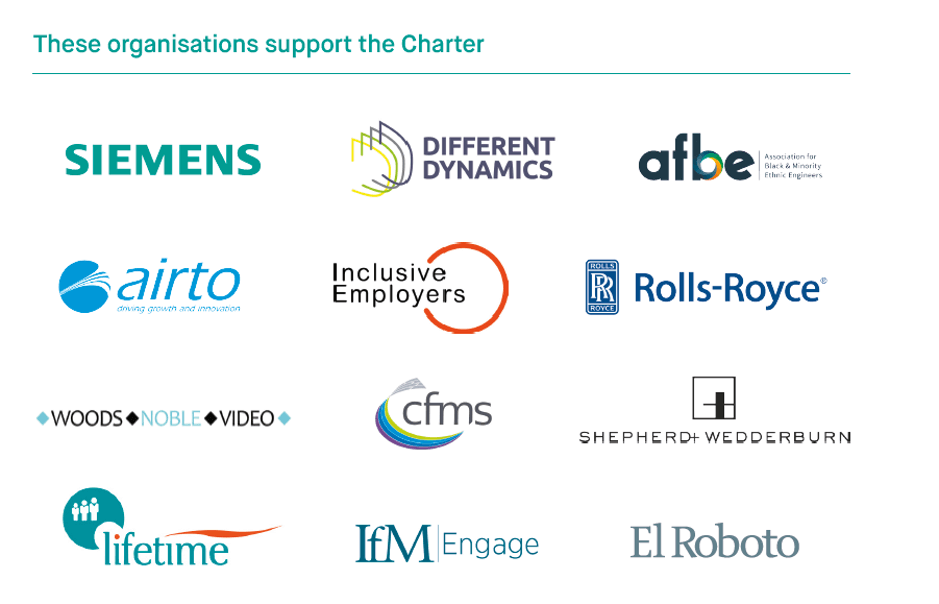 Logos of companies supporting the inclusivity charter