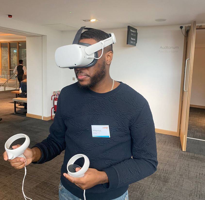 Man wearing immersive VR headset