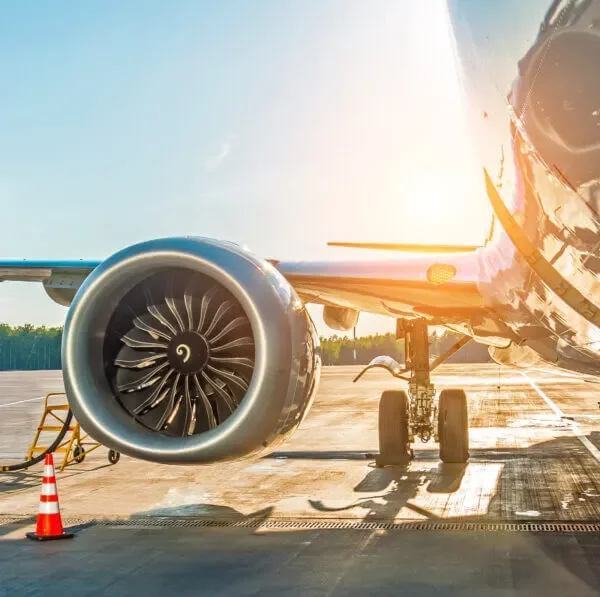 Close up of a plane's wing engine