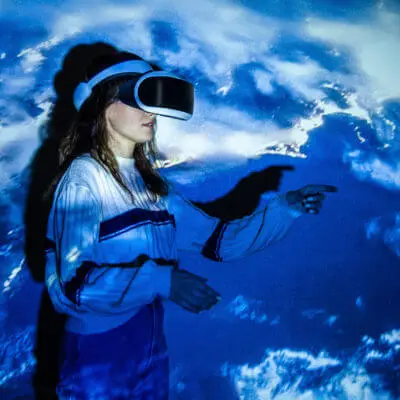 Woman wearing immersive headset